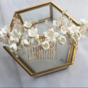 peigne mariage fleurs en céramique