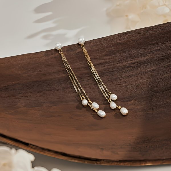 boucles d'oreille pendantes plaqué or perles