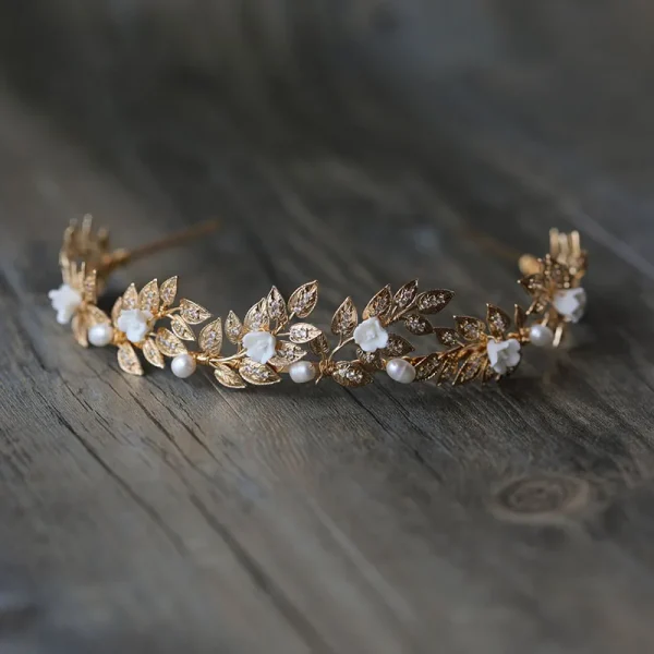 diadème mariage feuilles de cuivre