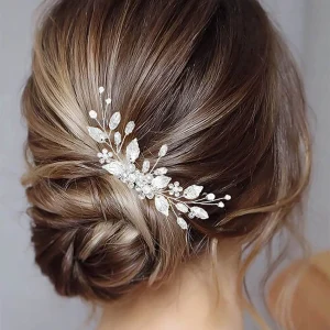 peigne mariage bohème feuille cristal et perle