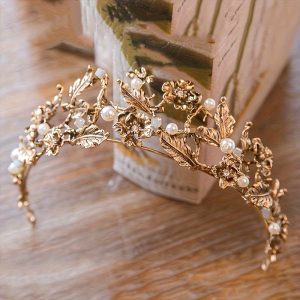 diadème mariage doré strass et perles