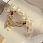 Peigne Fleurs Mariage blanc et doré