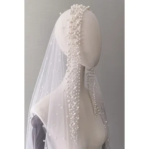 voile de mariée long traine perles
