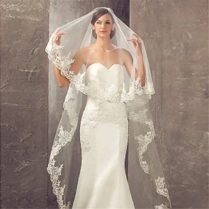 Voile de Mariée Long, finition dentelle fleurs